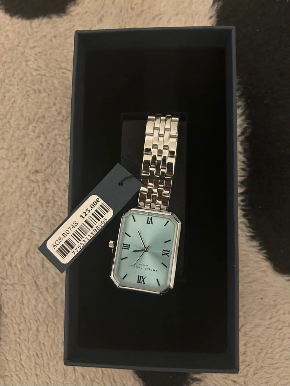 Silver-Tone Rectangular Mint Dial Watch